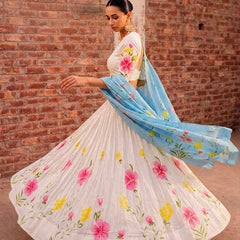 Floral Brush Paint Lehenga