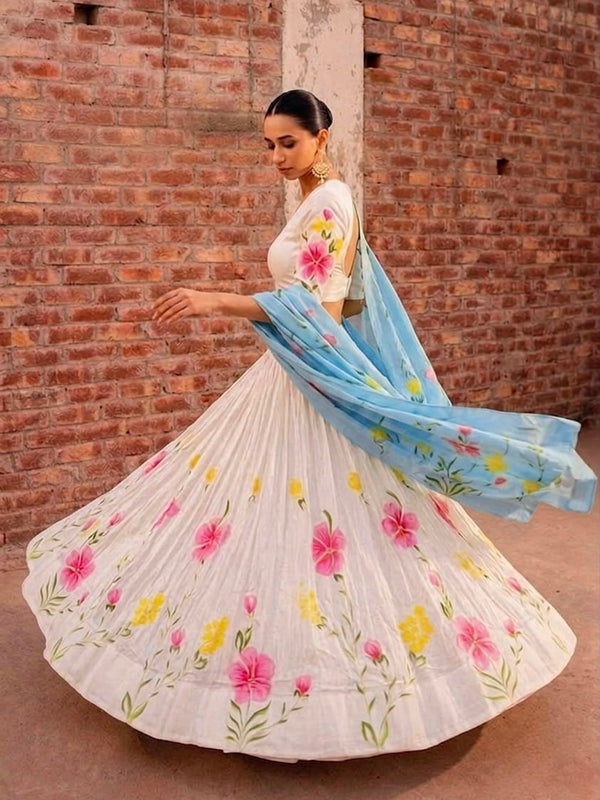 Floral Brush Paint Lehenga