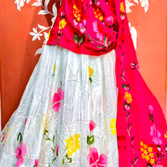 Floral Brush Paint Lehenga
