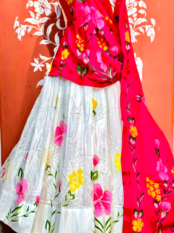 Floral Brush Paint Lehenga