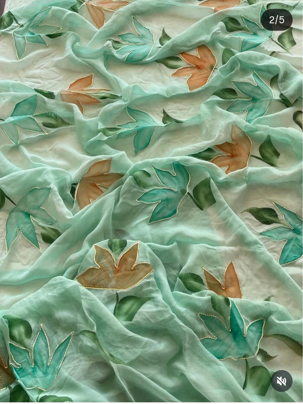 Multi Colour Handwork Chiffon Saree