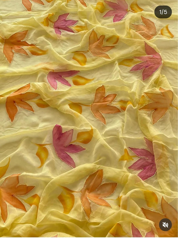 Multi Colour Handwork Chiffon Saree