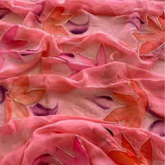 Multi Colour Handwork Chiffon Saree