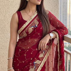 Royal Georgette Kasab Sequence Work Saree