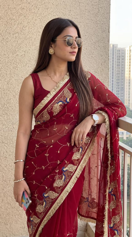 Royal Georgette Kasab Sequence Work Saree