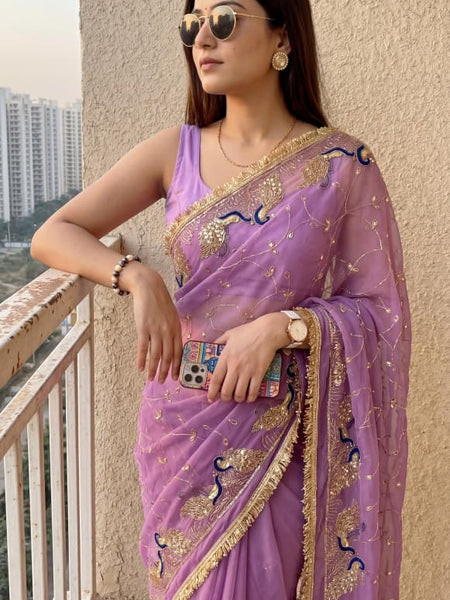 Royal Georgette Kasab Sequence Work Saree