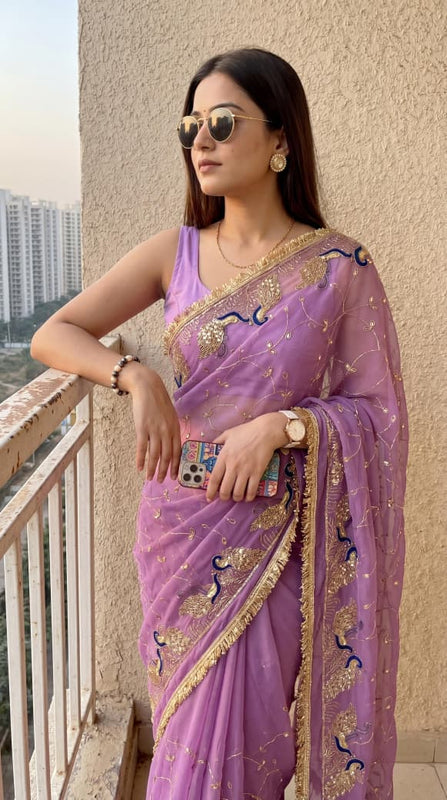 Royal Georgette Kasab Sequence Work Saree
