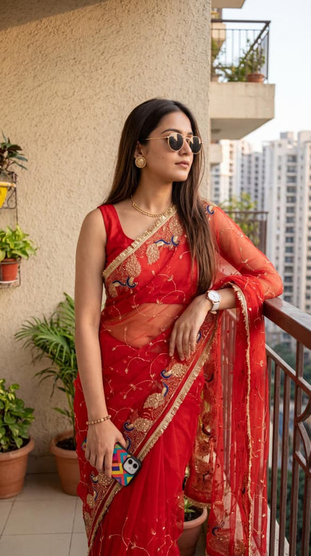 Royal Georgette Kasab Sequence Work Saree