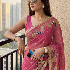 Royal Georgette Kasab Sequence Work Saree