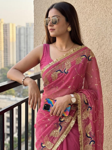Royal Georgette Kasab Sequence Work Saree