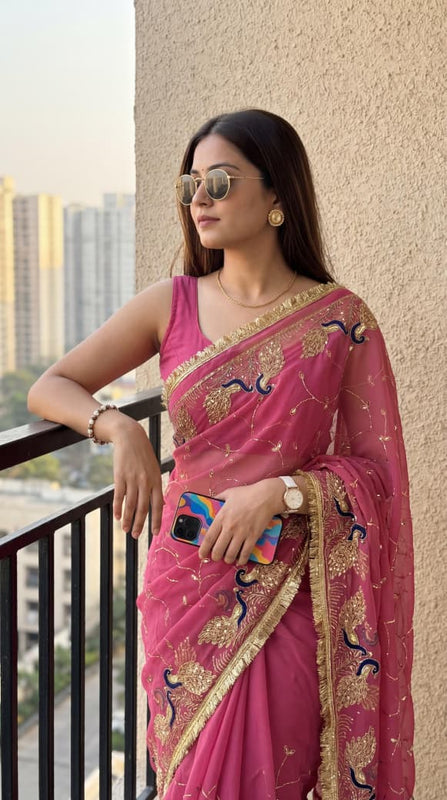 Royal Georgette Kasab Sequence Work Saree