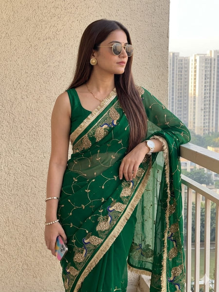 Royal Georgette Kasab Sequence Work Saree