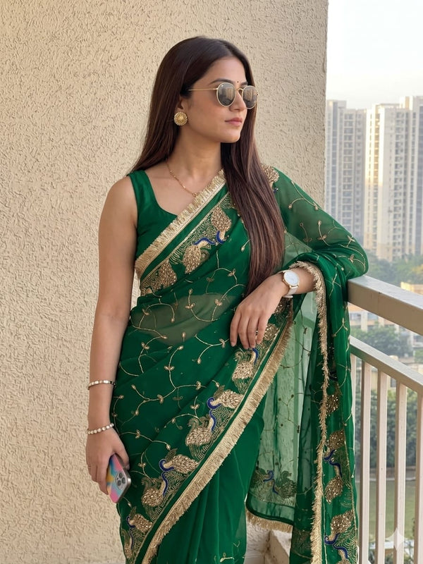 Royal Georgette Kasab Sequence Work Saree