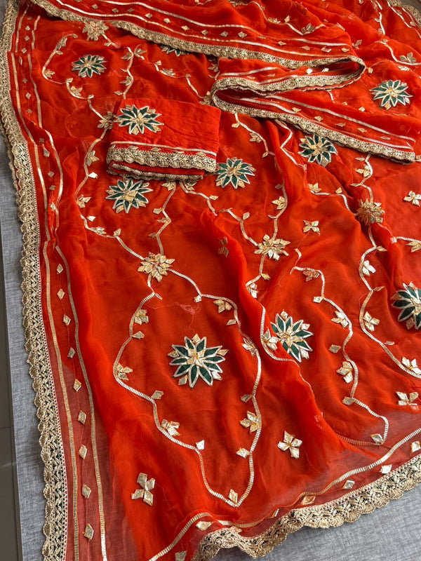 Pure Chiffon Gota Patti Saree
