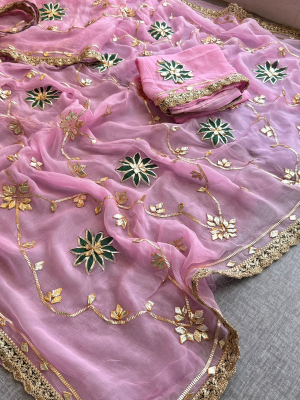Pure Chiffon Gota Patti Saree