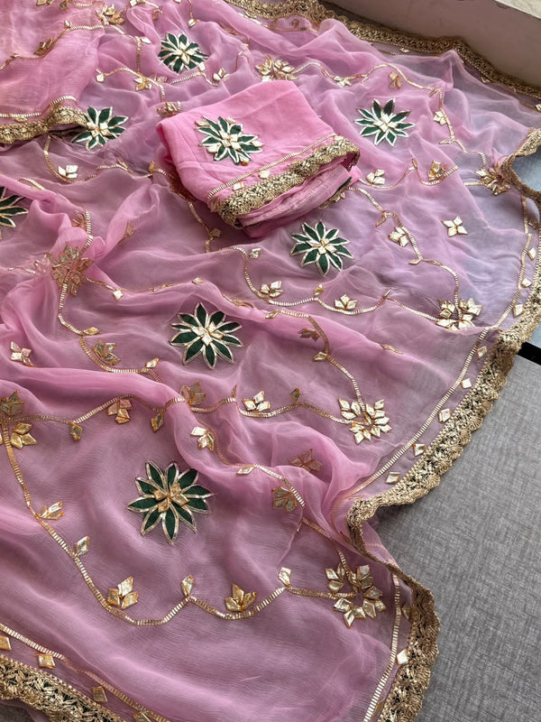 Pure Chiffon Gota Patti Saree