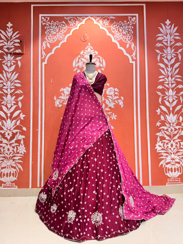 Chinon Silk Bandhej Lehenga