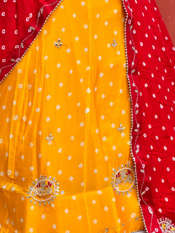 Chinon Silk Bandhej Lehenga