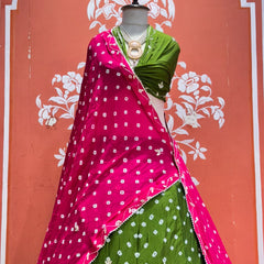 Chinon Silk Bandhej Lehenga