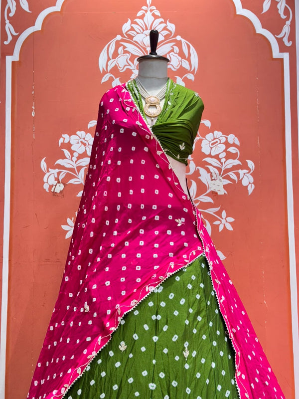 Chinon Silk Bandhej Lehenga