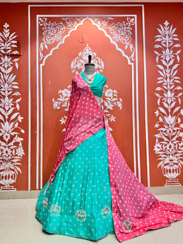 Chinon Silk Bandhej Lehenga