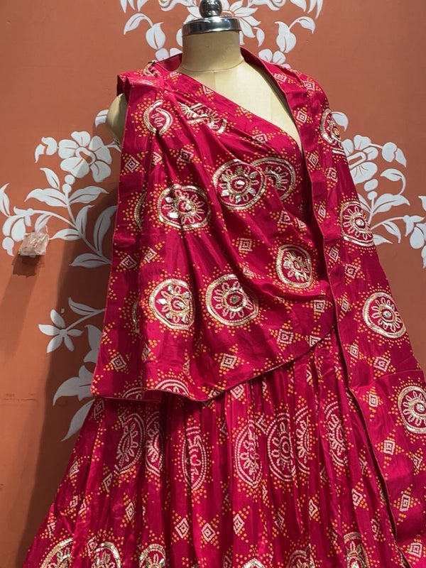 Pure Gazi Satin Silk Gota Mandana Lehenga