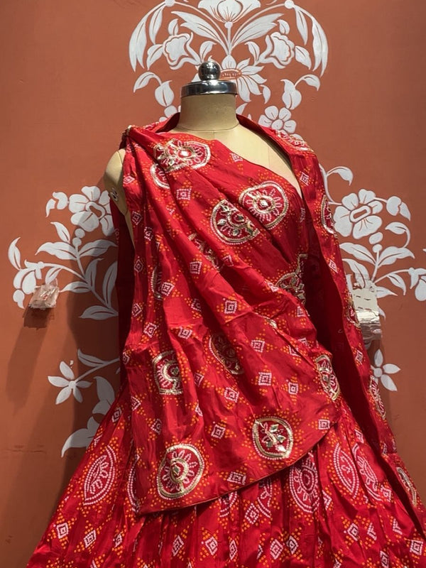 Pure Gazi Satin Silk Gota Mandana Lehenga