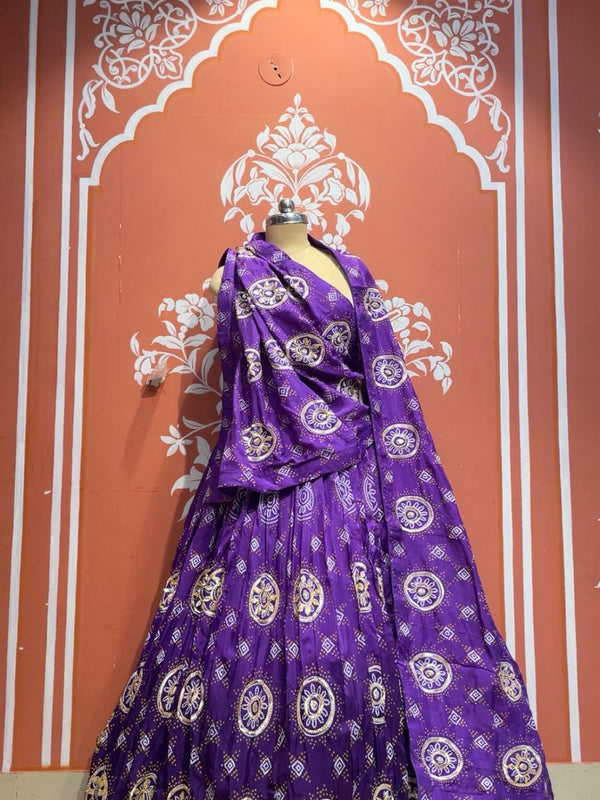 Pure Gazi Satin Silk Gota Mandana Lehenga