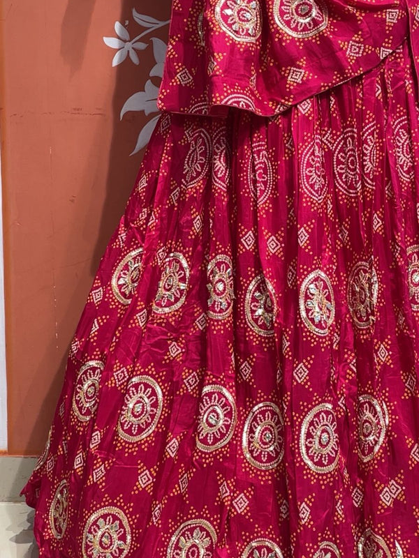 Pure Gazi Satin Silk Gota Mandana Lehenga