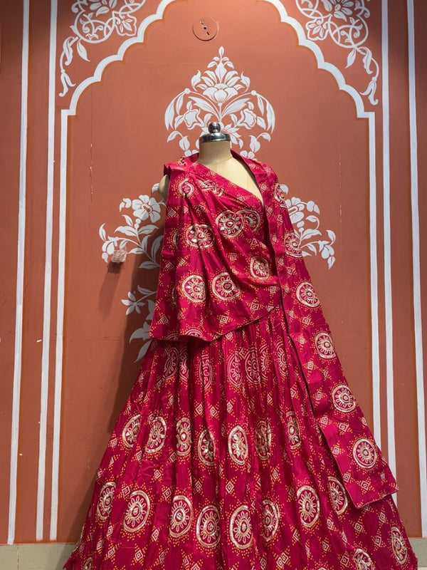 Pure Gazi Satin Silk Gota Mandana Lehenga
