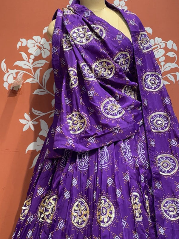 Pure Gazi Satin Silk Gota Mandana Lehenga