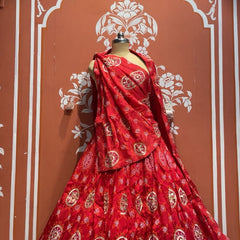 Pure Gazi Satin Silk Gota Mandana Lehenga