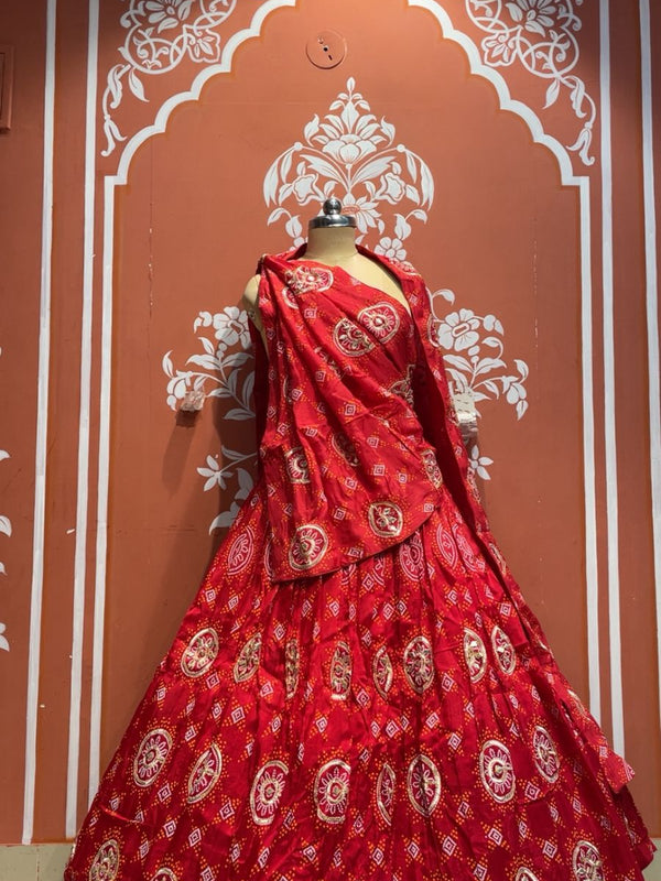 Pure Gazi Satin Silk Gota Mandana Lehenga