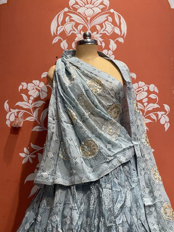 Pure Gazi Satin Silk Gota Mandana Lehenga