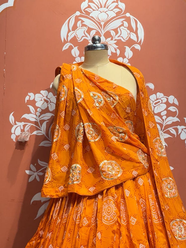 Pure Gazi Satin Silk Gota Mandana Lehenga