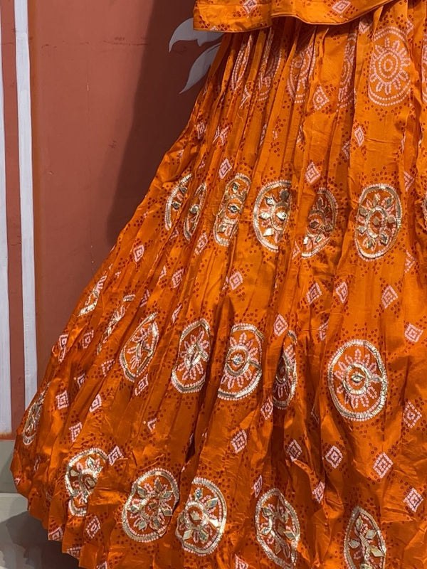 Pure Gazi Satin Silk Gota Mandana Lehenga