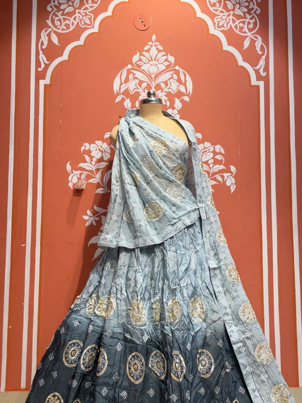 Pure Gazi Satin Silk Gota Mandana Lehenga