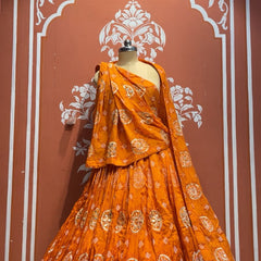 Pure Gazi Satin Silk Gota Mandana Lehenga