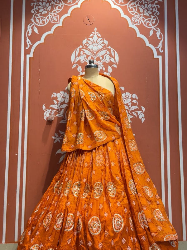 Pure Gazi Satin Silk Gota Mandana Lehenga