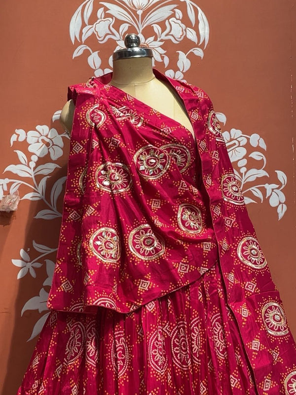 Pure Gazi Satin Silk Gota Mandana Lehenga