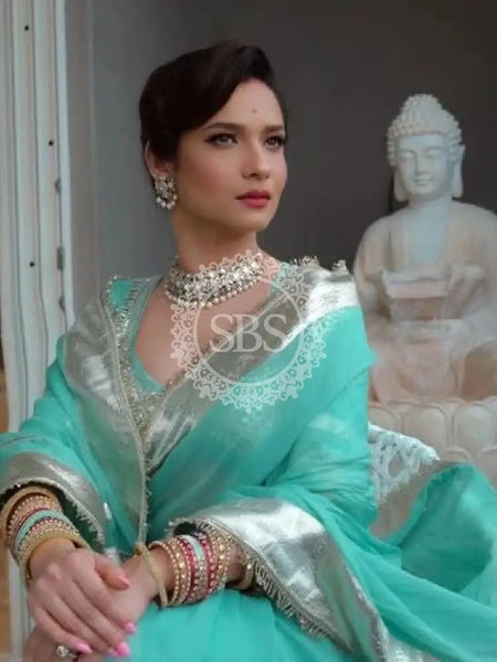 Aangi Blouse Gota lappa saree Aqua