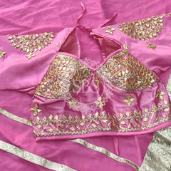 Aangi Blouse Gota lappa saree Pink