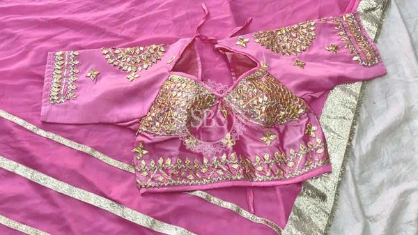 Aangi Blouse Gota lappa saree Pink