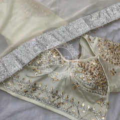 Aangi Blouse Gota lappa saree White