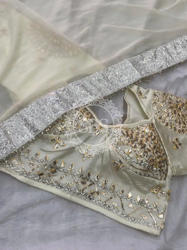 Aangi Blouse Gota lappa saree White