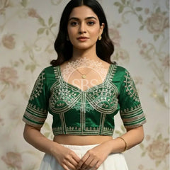 Aangi Gazi Silk Blouse Bottle Green