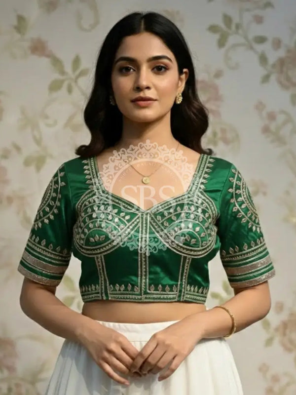 Aangi Gazi Silk Blouse Bottle Green