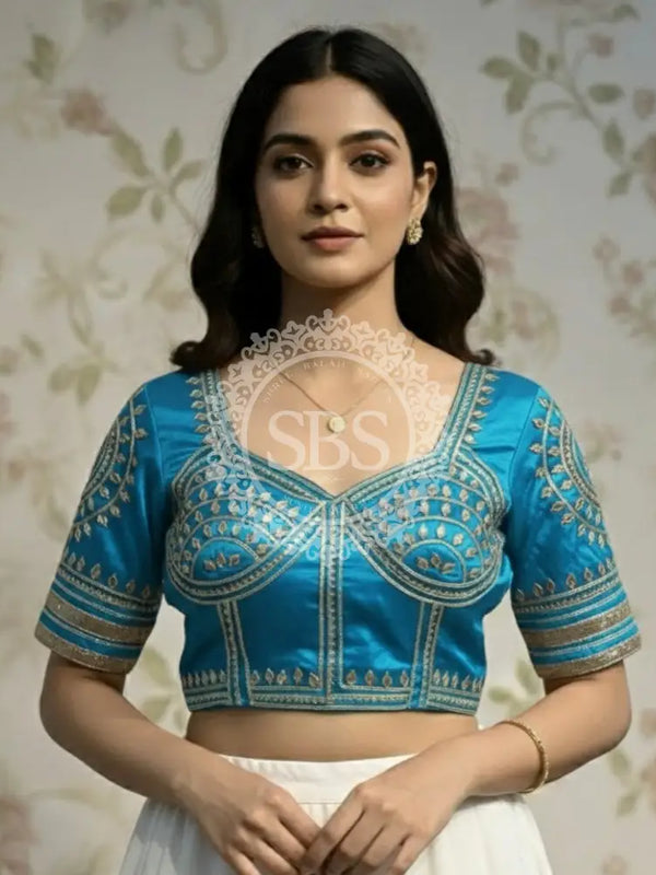 Aangi Gazi Silk Blouse Light Blue