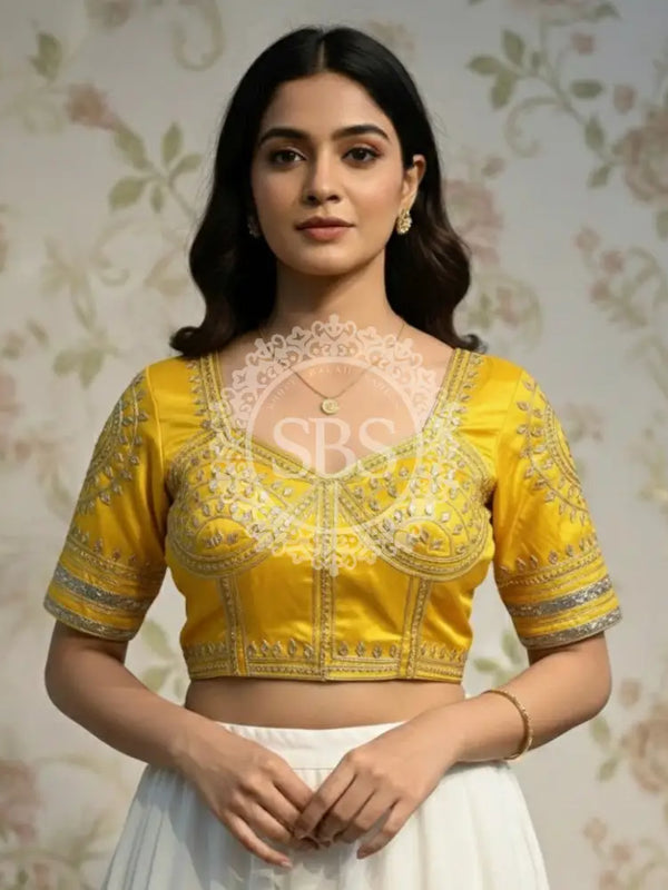 Aangi Gazi Silk Blouse Yellow