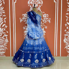 AARI GOTA PATTI CHINON BHANDEJ LEHENGA Blue / Free Size